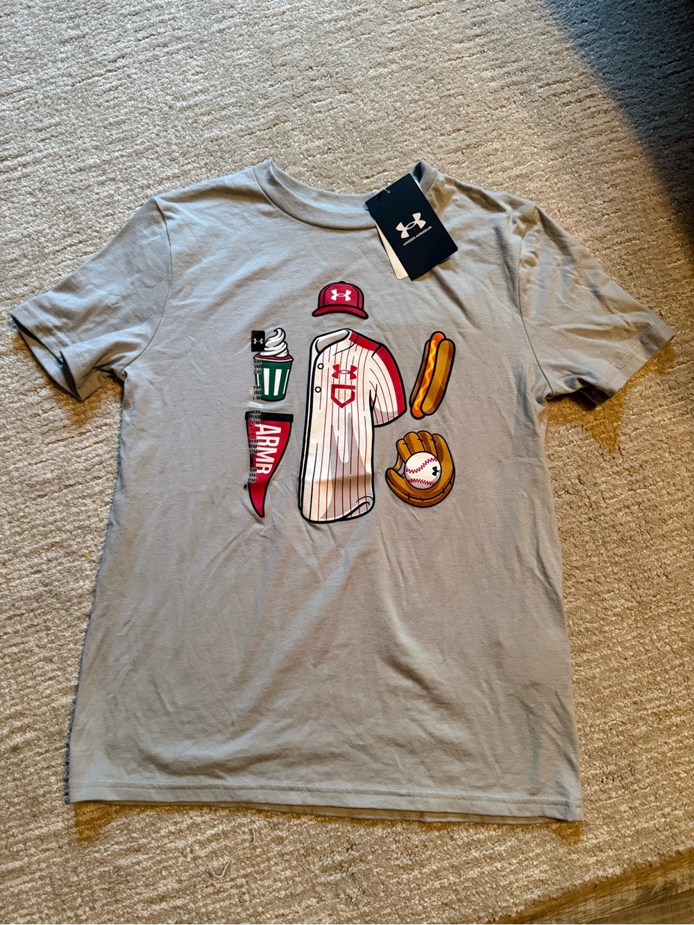 Under Armour Light Gray Baseball Graphic Tee with Red Accents